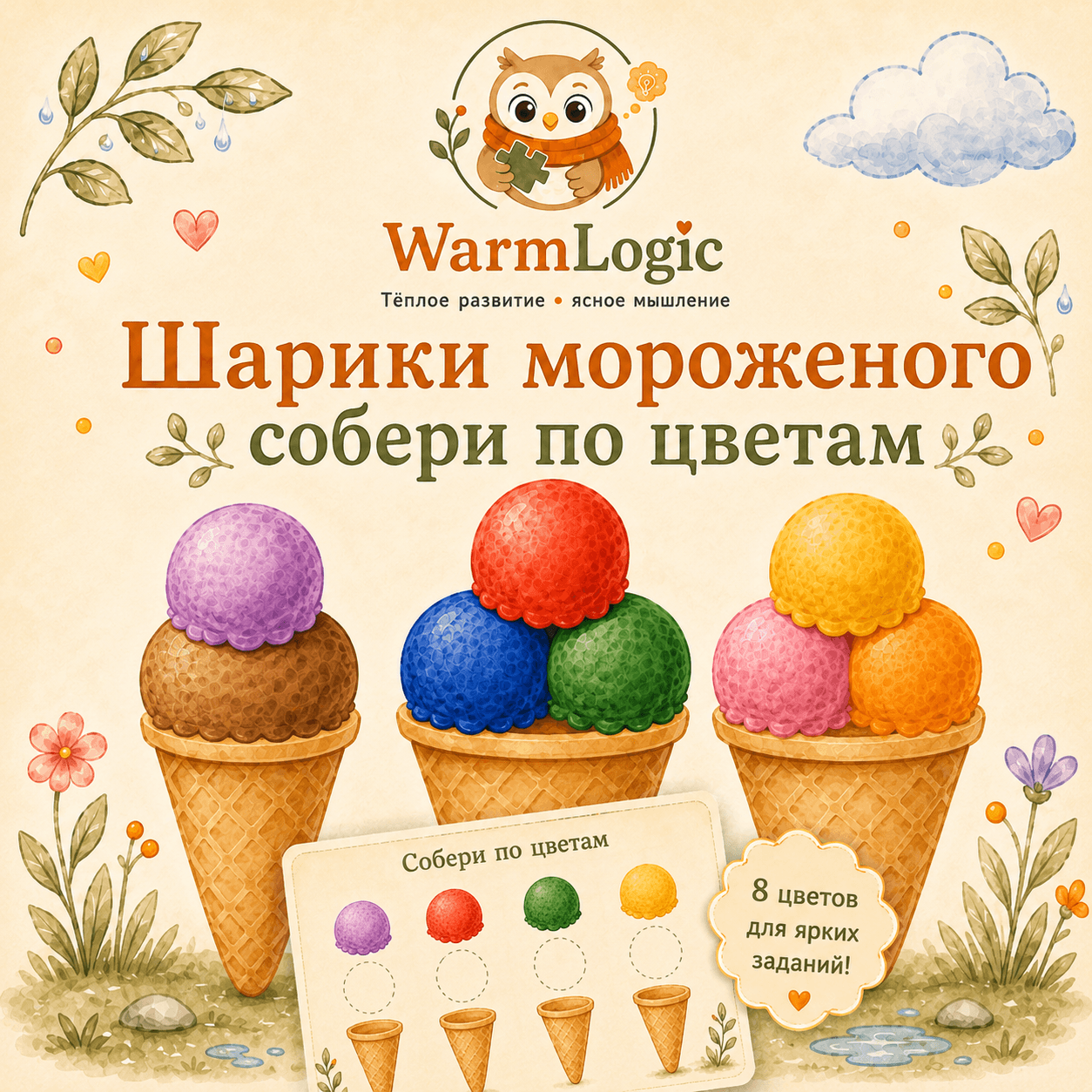 Шарики мороженного: Собери по цветам